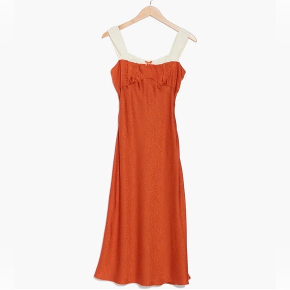 Lush Colorblock Copper Orange & Cream Satin Slipdress  Size L NWT Long Maxi - Picture 1 of 6